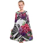 Gothic Floral Skeletons Kids  Midi Sailor Dress