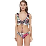 Gothic Floral Skeletons Low Cut Ruffle Edge Bikini Set