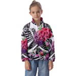 Gothic Floral Skeletons Kids  Half Zip Hoodie