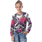 Gothic Floral Skeletons Kids  Long Sleeve Tee with Frill 