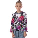 Gothic Floral Skeletons Kids  Frill Detail Tee