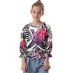 Gothic Floral Skeletons Kids  Cuff Sleeve Top