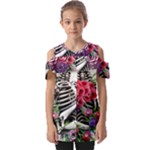 Gothic Floral Skeletons Fold Over Open Sleeve Top