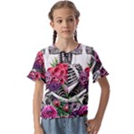 Gothic Floral Skeletons Kids  Cuff Sleeve Scrunch Bottom Tee