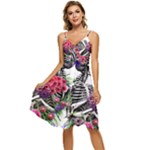 Gothic Floral Skeletons Sleeveless Tie Front Chiffon Dress
