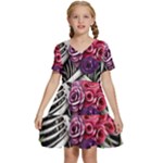 Gothic Floral Skeletons Kids  Short Sleeve Tiered Mini Dress