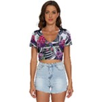 Gothic Floral Skeletons V-Neck Crop Top