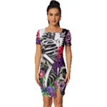 Gothic Floral Skeletons Fitted Knot Split End Bodycon Dress