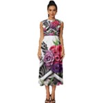 Gothic Floral Skeletons Sleeveless Round Neck Midi Dress