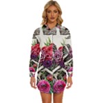 Gothic Floral Skeletons Womens Long Sleeve Shirt Dress