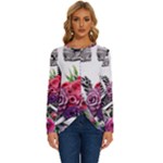 Gothic Floral Skeletons Long Sleeve Crew Neck Pullover Top