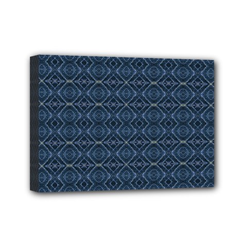 Blue Diamonds Motif Fancy Pattern Design Mini Canvas 7  x 5  (Stretched) from ArtsNow.com