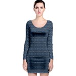 Blue Diamonds Motif Fancy Pattern Design Long Sleeve Bodycon Dress