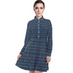 Blue Diamonds Motif Fancy Pattern Design Long Sleeve Chiffon Shirt Dress