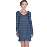 Blue Diamonds Motif Fancy Pattern Design Long Sleeve Nightdress