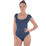 Blue Diamonds Motif Fancy Pattern Design Short Sleeve Leotard 