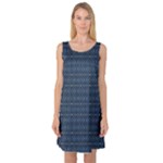 Blue Diamonds Motif Fancy Pattern Design Sleeveless Satin Nightdress