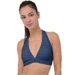 Blue Diamonds Motif Fancy Pattern Design Halter Plunge Bikini Top