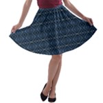 Blue Diamonds Motif Fancy Pattern Design A-line Skater Skirt