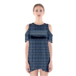 Blue Diamonds Motif Fancy Pattern Design Shoulder Cutout One Piece Dress