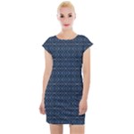 Blue Diamonds Motif Fancy Pattern Design Cap Sleeve Bodycon Dress