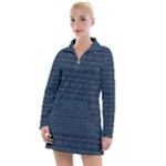 Blue Diamonds Motif Fancy Pattern Design Women s Long Sleeve Casual Dress