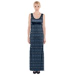 Blue Diamonds Motif Fancy Pattern Design Thigh Split Maxi Dress