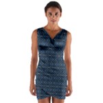 Blue Diamonds Motif Fancy Pattern Design Wrap Front Bodycon Dress