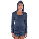 Blue Diamonds Motif Fancy Pattern Design Long Sleeve Hooded T-shirt