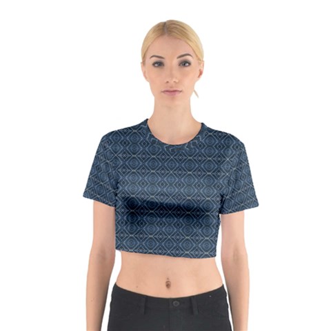 Blue Diamonds Motif Fancy Pattern Design Cotton Crop Top from ArtsNow.com