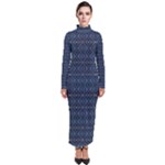 Blue Diamonds Motif Fancy Pattern Design Turtleneck Maxi Dress