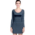 Blue Diamonds Motif Fancy Pattern Design Long Sleeve Velvet Bodycon Dress