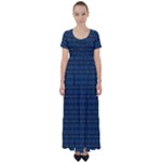 Blue Diamonds Motif Fancy Pattern Design High Waist Short Sleeve Maxi Dress