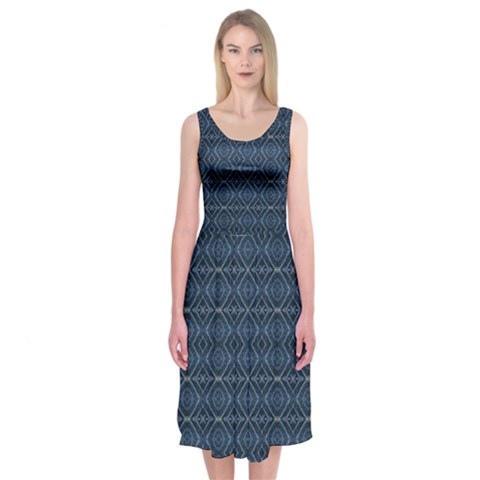 Blue Diamonds Motif Fancy Pattern Design Midi Sleeveless Dress from ArtsNow.com