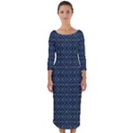 Blue Diamonds Motif Fancy Pattern Design Quarter Sleeve Midi Bodycon Dress