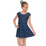 Blue Diamonds Motif Fancy Pattern Design Kids  Cap Sleeve Dress