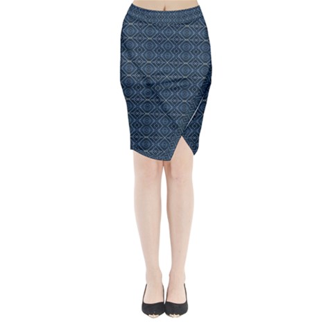 Blue Diamonds Motif Fancy Pattern Design Midi Wrap Pencil Skirt from ArtsNow.com