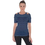 Blue Diamonds Motif Fancy Pattern Design Shoulder Cut Out Short Sleeve Top