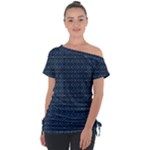 Blue Diamonds Motif Fancy Pattern Design Off Shoulder Tie-Up Tee