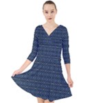 Blue Diamonds Motif Fancy Pattern Design Quarter Sleeve Front Wrap Dress