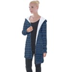 Blue Diamonds Motif Fancy Pattern Design Longline Hooded Cardigan