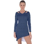 Blue Diamonds Motif Fancy Pattern Design Asymmetric Cut-Out Shift Dress