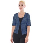 Blue Diamonds Motif Fancy Pattern Design Cropped Button Cardigan