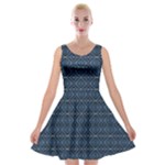 Blue Diamonds Motif Fancy Pattern Design Velvet Skater Dress