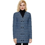 Blue Diamonds Motif Fancy Pattern Design Button Up Hooded Coat 