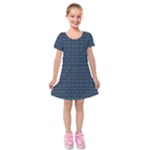 Blue Diamonds Motif Fancy Pattern Design Kids  Short Sleeve Velvet Dress