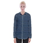 Blue Diamonds Motif Fancy Pattern Design Womens Long Sleeve Shirt