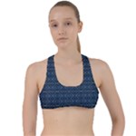 Blue Diamonds Motif Fancy Pattern Design Criss Cross Racerback Sports Bra