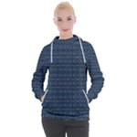 Blue Diamonds Motif Fancy Pattern Design Women s Hooded Pullover