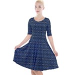 Blue Diamonds Motif Fancy Pattern Design Quarter Sleeve A-Line Dress